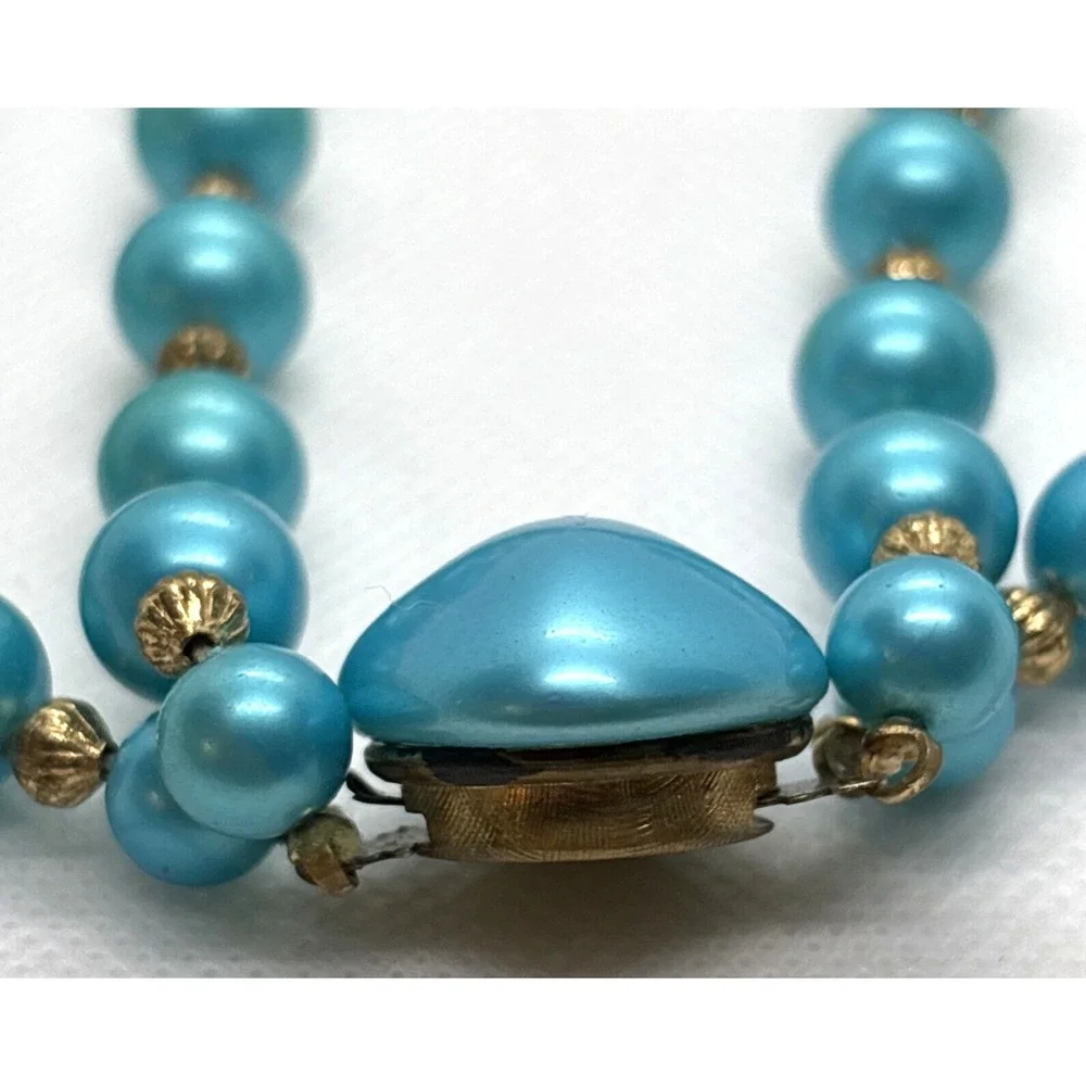 Vintage Aqua Blue Green Plastic Bead 2 Strand Tiered 16'' Necklace 1960s Retro‎